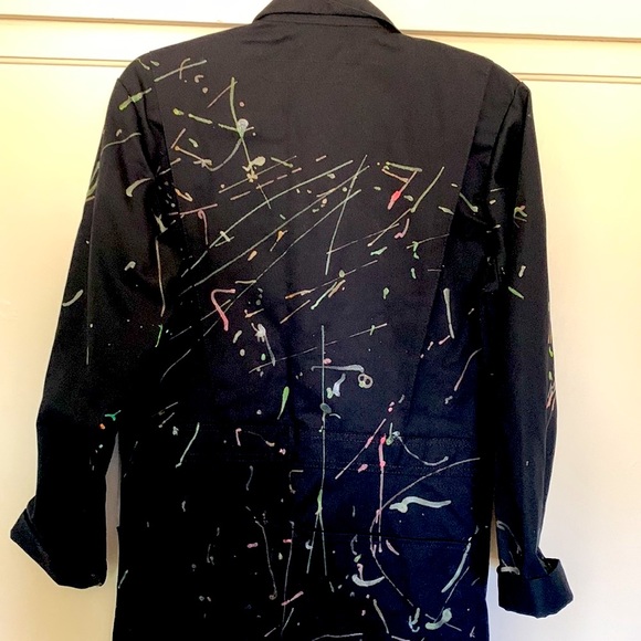 Vintage 90s Red Kap black utility coveralls, puffy paint splatter design - Picture 8 of 15